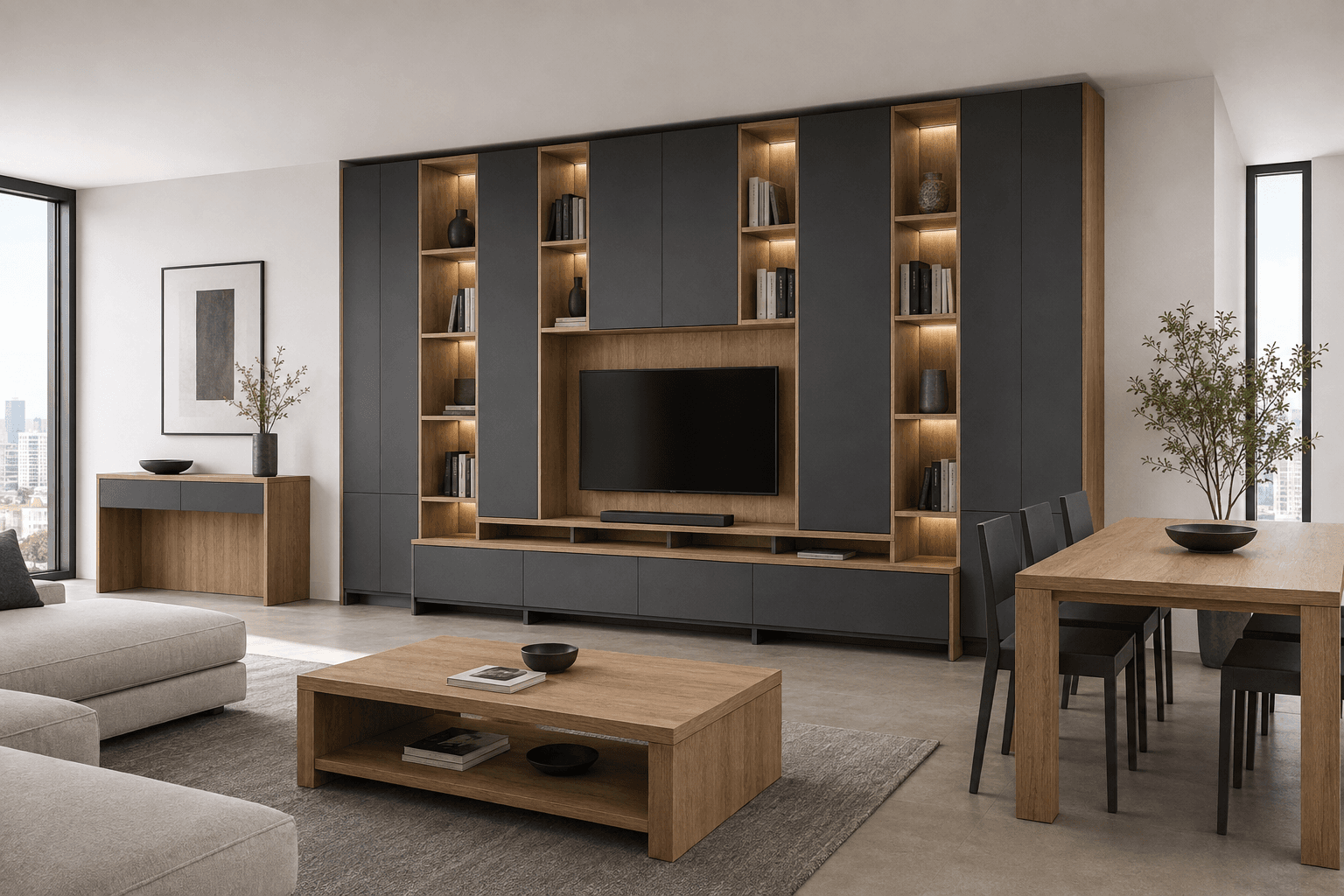 Mobilier de living realizat la comandă.
